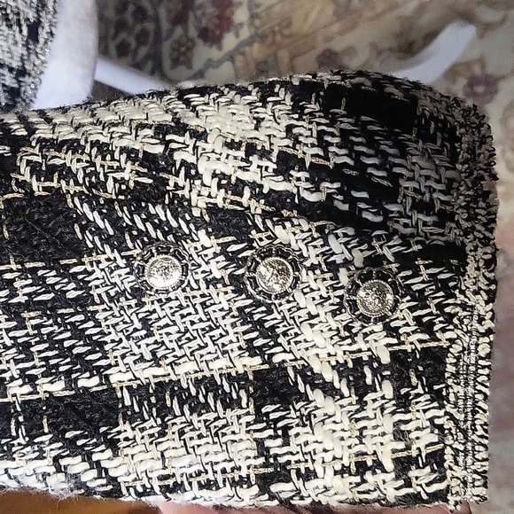 Adrianna Papell Black White Crewneck Plaid Blazer with Metallic Threading Size M - Picture 6 of 9